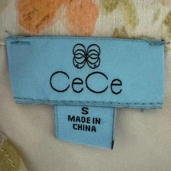 CeCe Floral Lace Blouse Pink Long Sleeve Top Feminine Mock Neck Pearls Small - Picture 7 of 10